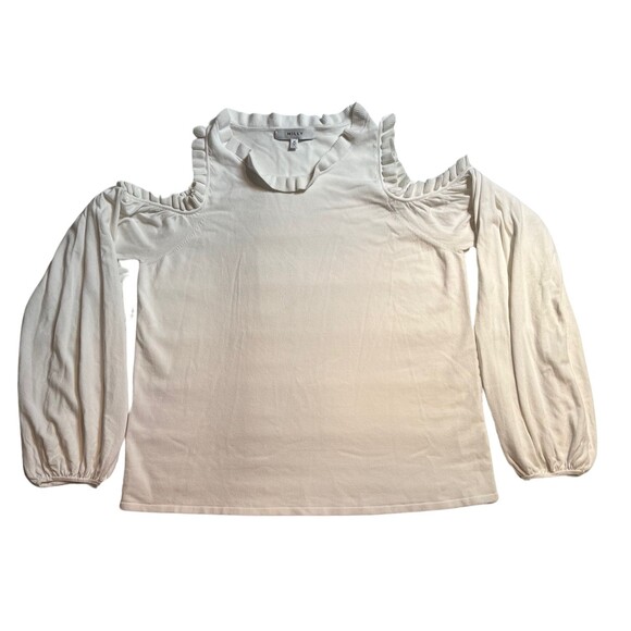 Milly White Sweater Top Knit Cold Shoulder Long Sleeve Ruffled Collar Feminine M - Picture 15 of 16